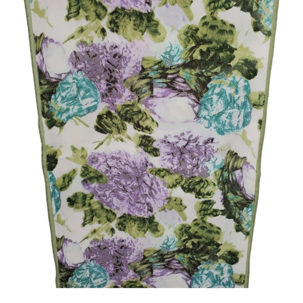 Ann Taylor Silk Chiffon Scarf Purple Green Retro Floral 11x35" Long…..